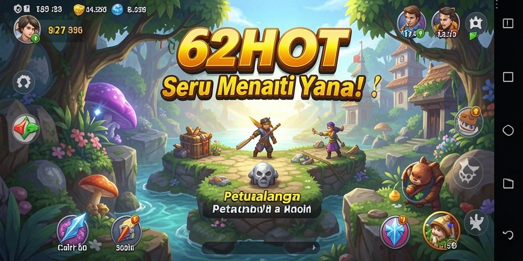 Tangkapan layar gameplay 62HOT menampilkan perjuangan di medan petualangan.