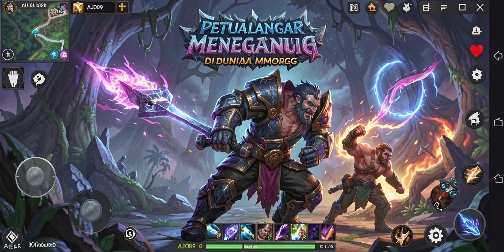 Screenshot utama AJO89 menampilkan aksi bertempur seru dalam MMORPG.