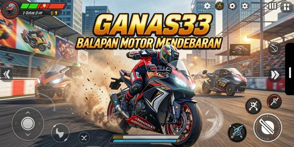 Tampilan menegangkan dari gameplay balapan motor di GANAS33.