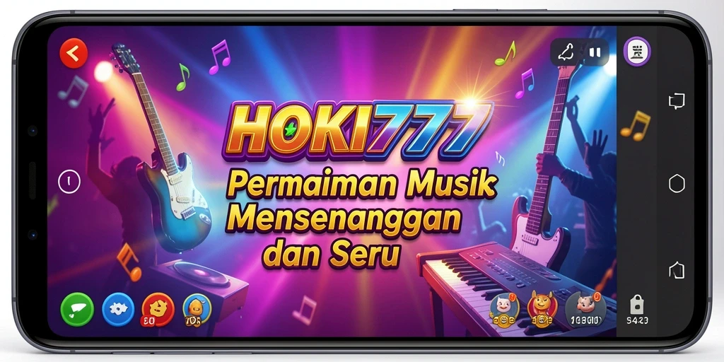 Tampilan gameplay HOKI777 dengan alunan musik yang seru.