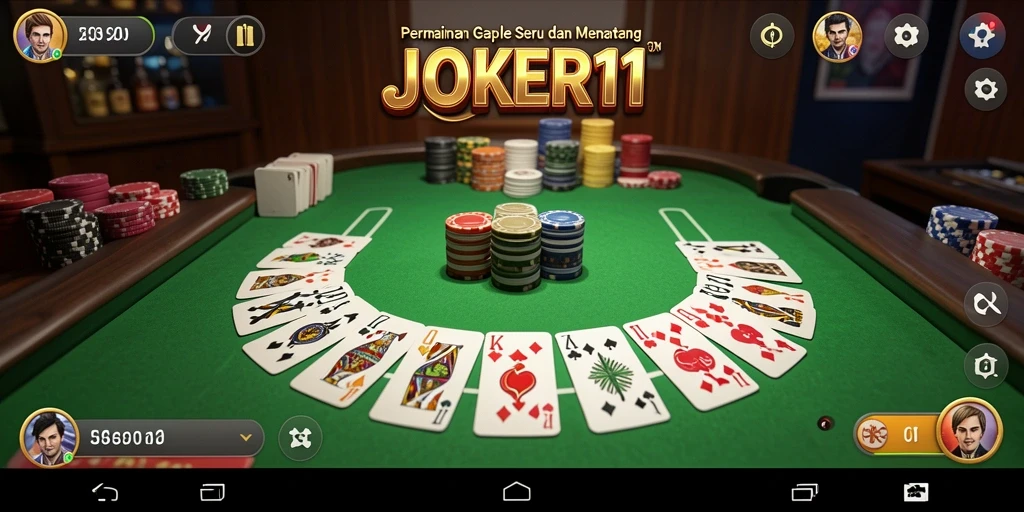 Screenshot gameplay JOKER11 menampilkan suasana bermain Gaple yang seru.