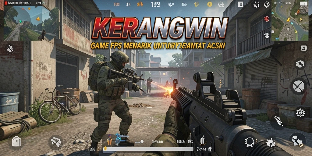 Tangkapan layar KERANGWIN menunjukkan aksi tembak-menembak yang intens di mode FPS.