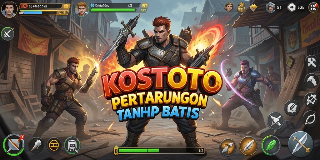 Screenshot gameplay KOSTOTO menampilkan pertarungan epik antara karakter.
