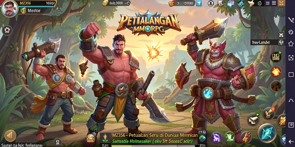 Screenshot utama MZ356 menampilkan aksi seru dalam permainan MMORPG.