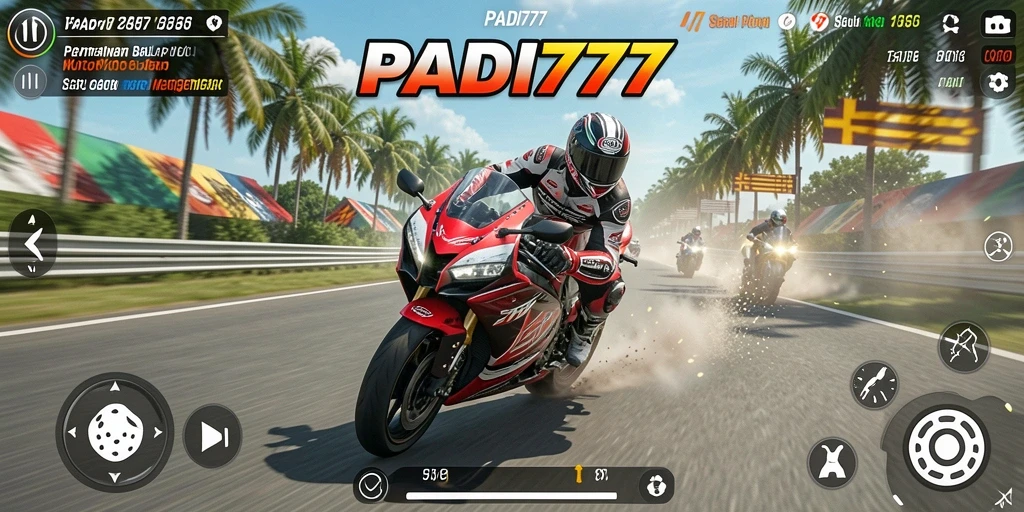 Screenshot gameplay PADI777 menampilkan balapan motor yang mendebarkan.