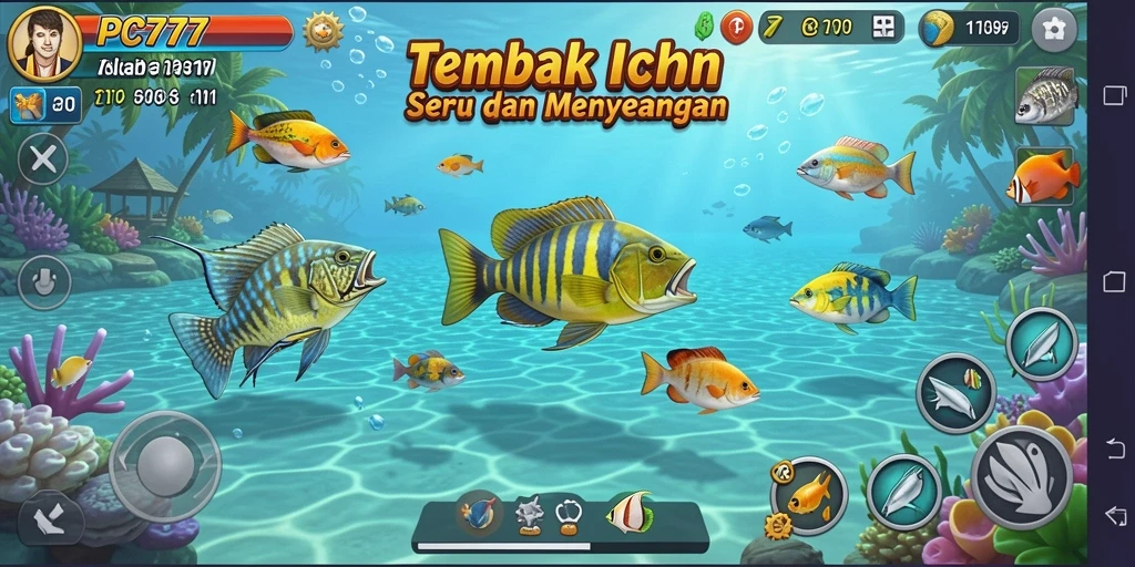 Screenshot gameplay PC777 yang menampilkan aksi menembak ikan yang seru.