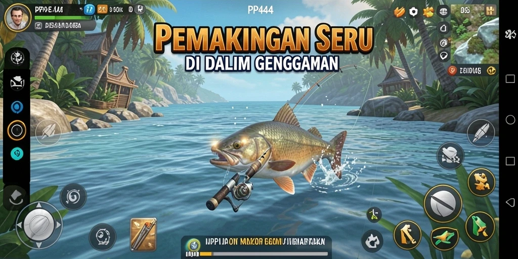 Tampilan gameplay PP444 dengan pengalaman memancing yang seru.