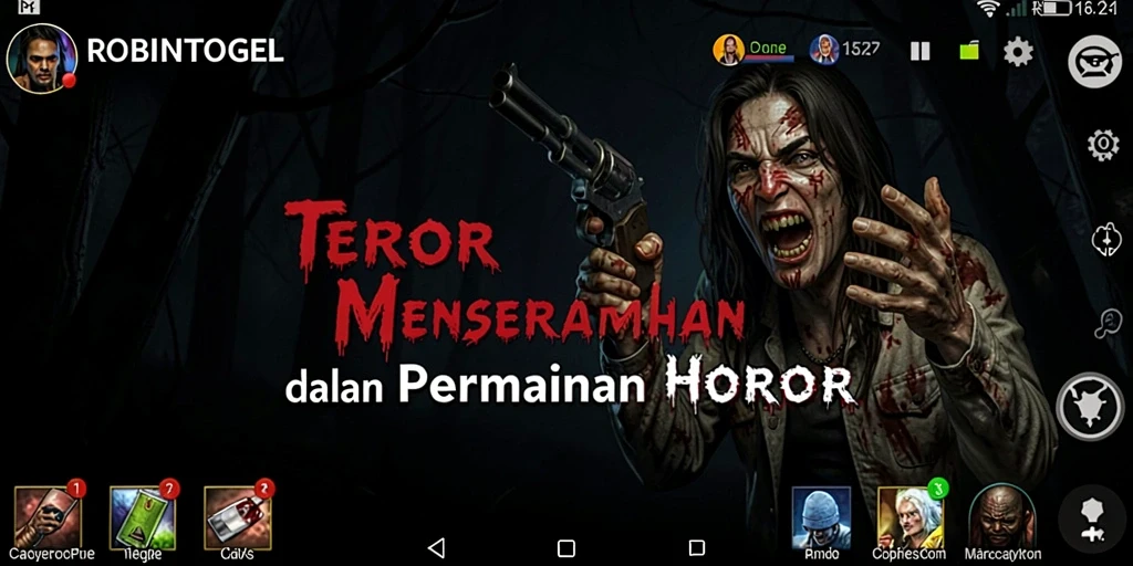 Tampilan gameplay menegangkan dari ROBINTOGEL yang penuh horor.