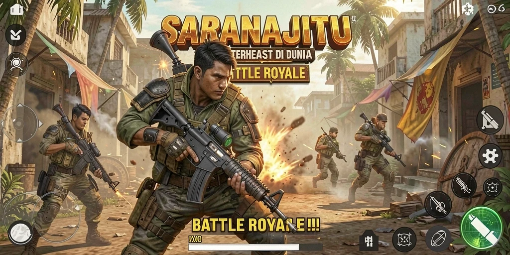 Gameplay Battle Royale yang mendebarkan dan intens di SARANAJITU.