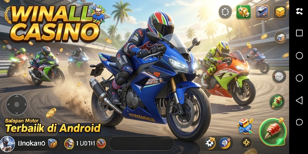 Gameplay mendebarkan saat balapan motor di WINALLCASINO.