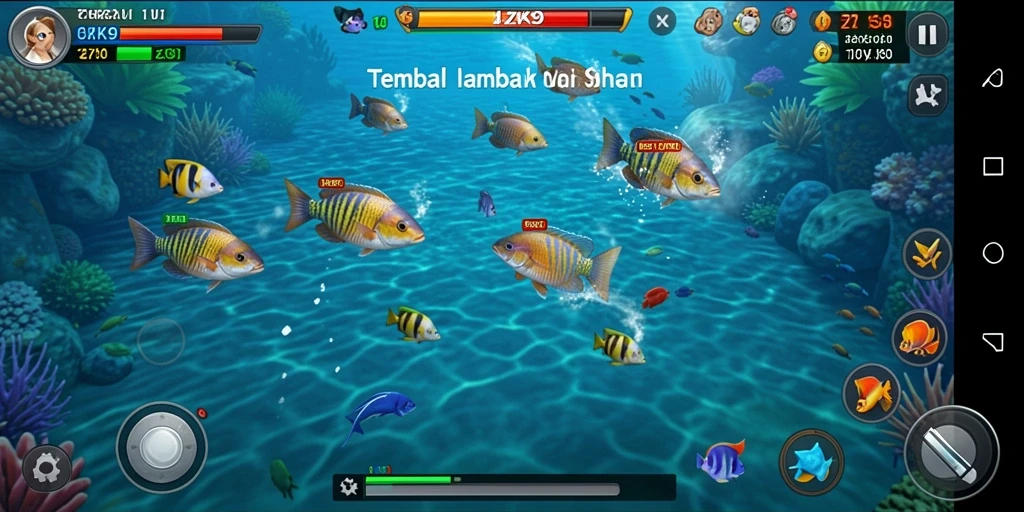 Tampilan gameplay ZK9 yang menampilkan aksi menembak ikan.